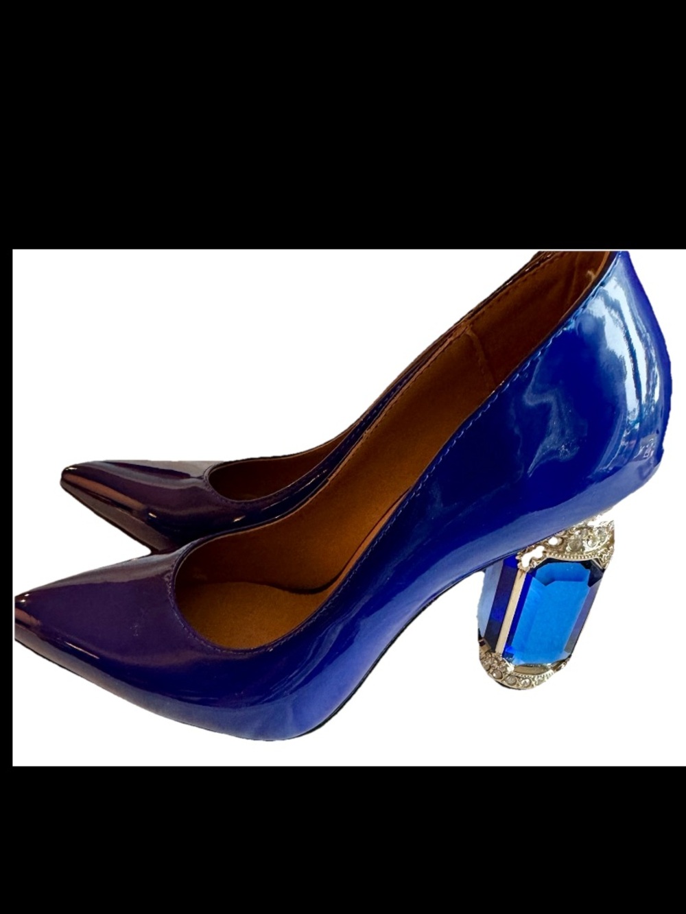 Janseven WICKED OZ Blue Patent Leather Pump Heel Emerald City Jeweled 6.5 Worn1X